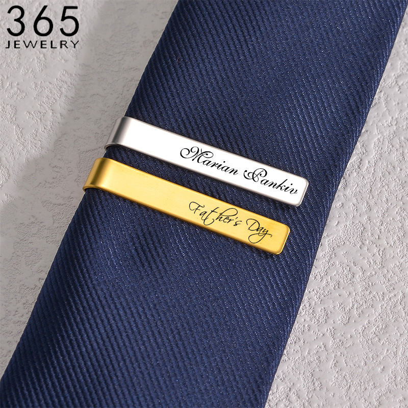 Tie Bar Set Gift - Klip dasi nama ukiran baja tahan